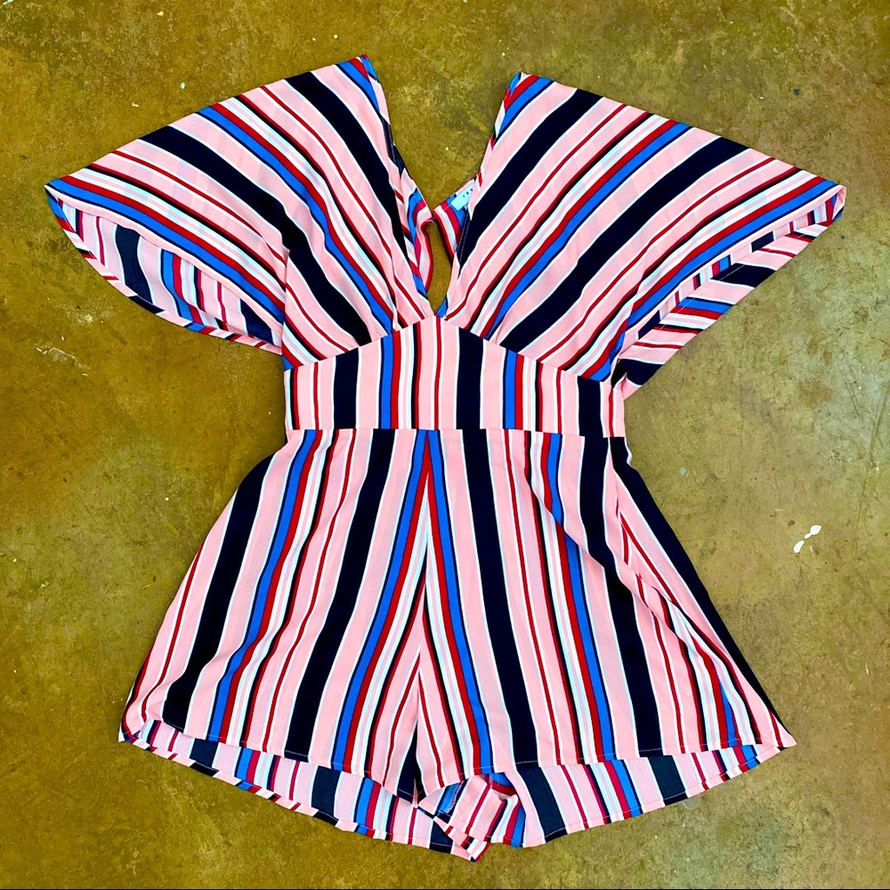 Formal Striped V-Neck Romper